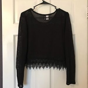 Divided H&M Black Long Sleeve “Crochet” Crop Top